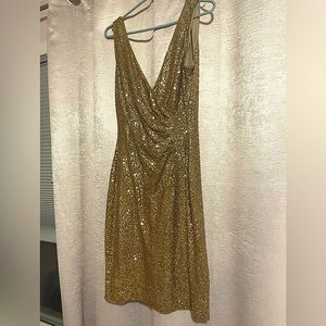 Ralph Lauren 8 gold sequin dress high quality inner seem stretchy wrap